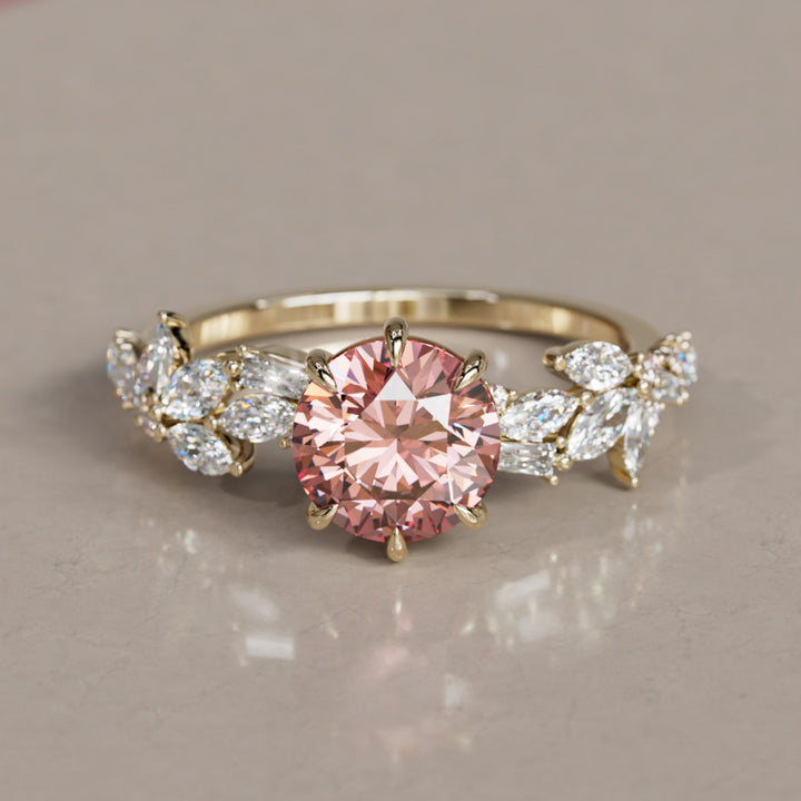Azalea Round Pink Lab Diamond Engagement Flower Ring Nature Inspired By Valley Rose