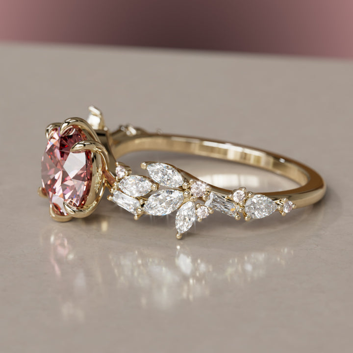 Azalea Round Pink Lab Diamond Engagement Flower Ring Nature Inspired By Valley Rose