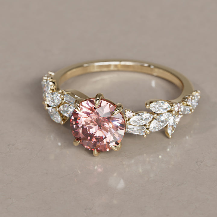 Azalea Round Pink Lab Diamond Engagement Flower Ring Nature Inspired By Valley Rose
