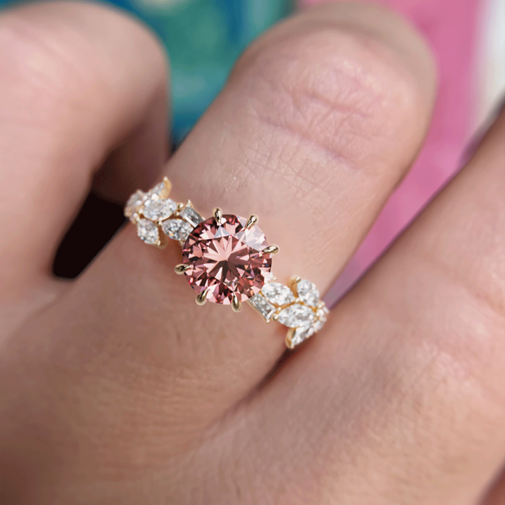 Azalea Round Pink Lab Diamond Engagement Flower Ring Nature Inspired By Valley Rose