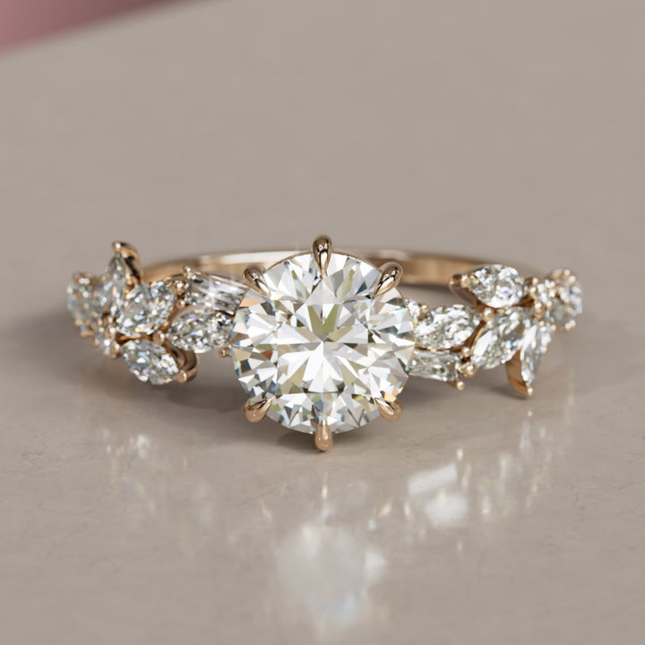 Bague de fiançailles fleur diamant ronde Azalea Round Lab inspirée de la nature (monture seulement)