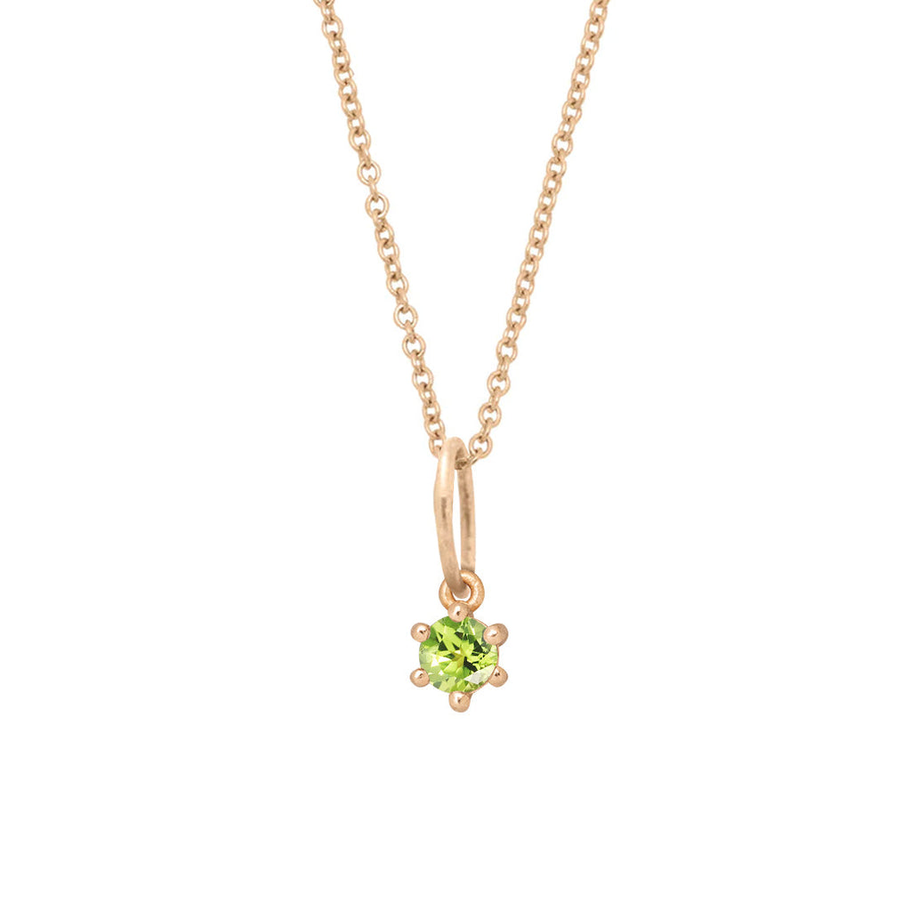 Ethical Peridot Charm - 3mm August Birthstone Gold Necklace  By Valley Rose Ethical Jewelry