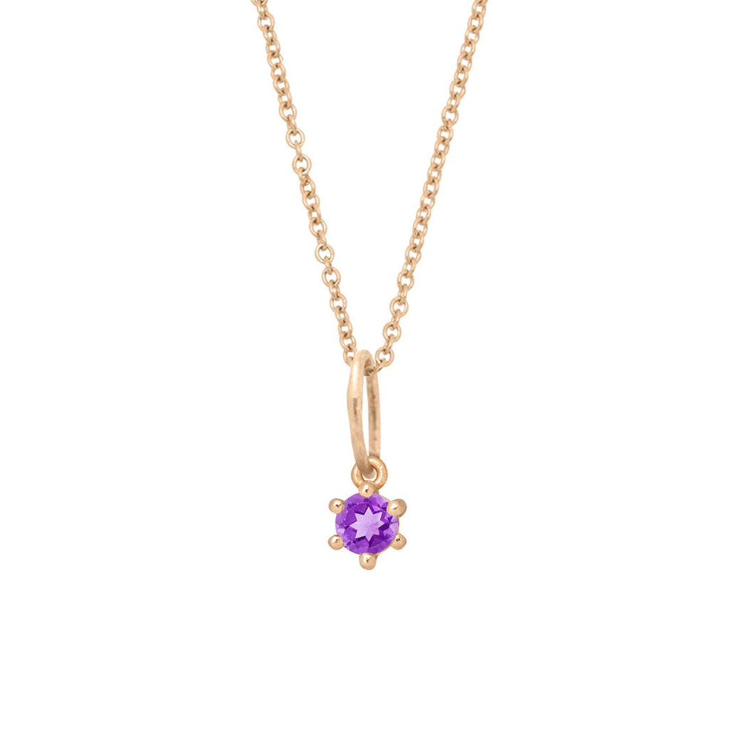 Ethical Amethyst Charm - 3mm February Birthstone Gold Necklace  By Valley Rose Ethical Jewelry