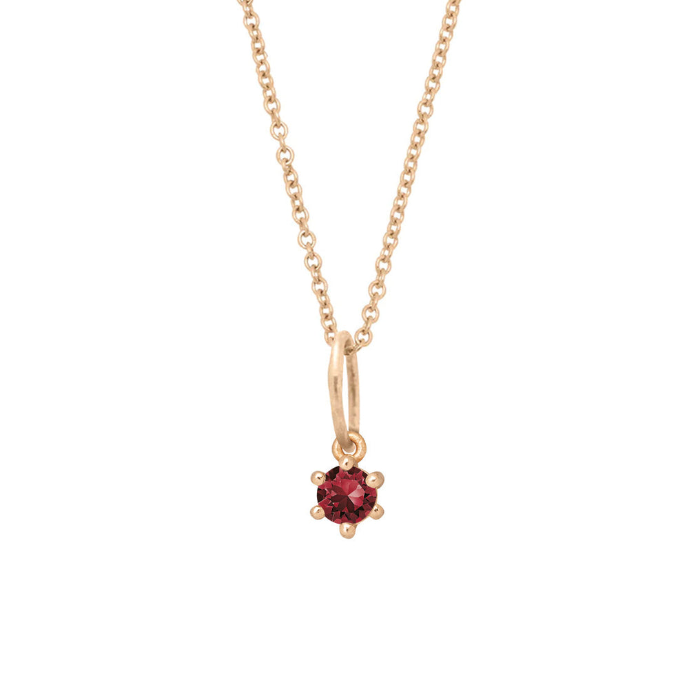 Ethical Garnet Charm - 3mm January Birthstone Gold Necklace  By Valley Rose Ethical Jewelry