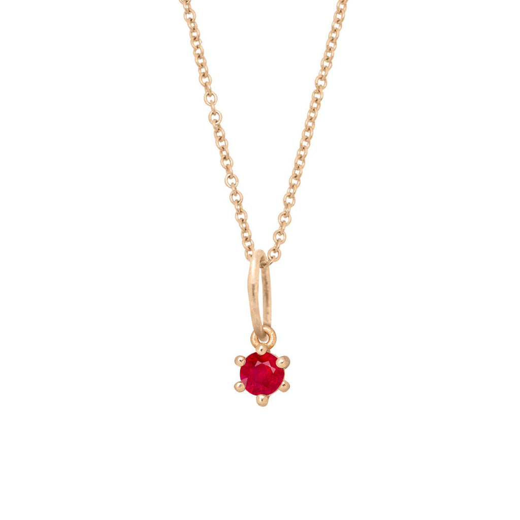 Ethical Ruby Charm - 3mm July Birthstone Gold Necklace  By Valley Rose Ethical Jewelry