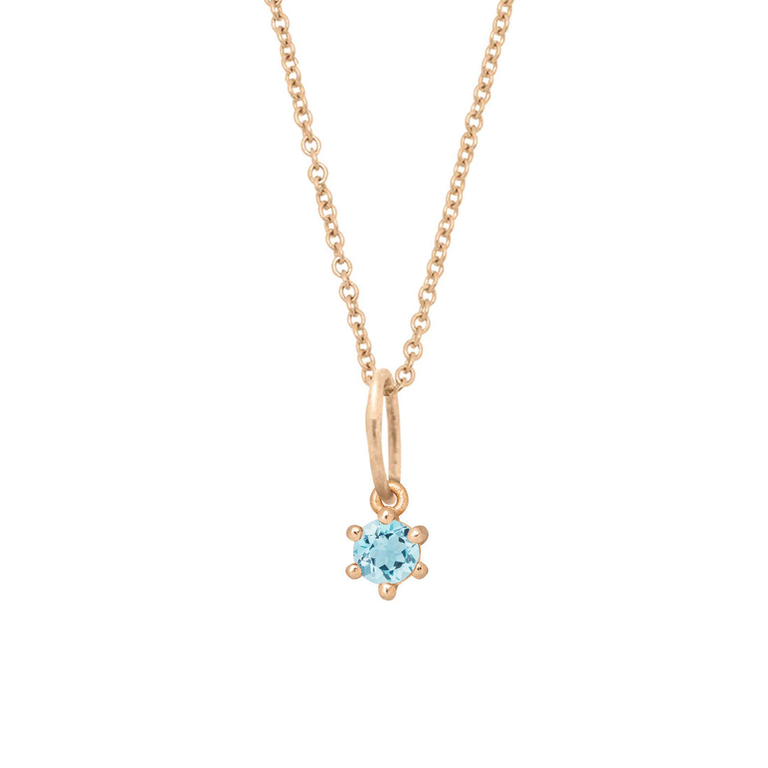 Ethical Aquamarine Charm - 3mm March Birthstone Gold Necklace  By Valley Rose Ethical Jewelry