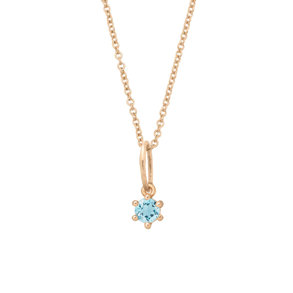 Ethical Aquamarine Charm - 3mm March Birthstone Gold Necklace  By Valley Rose Ethical Jewelry