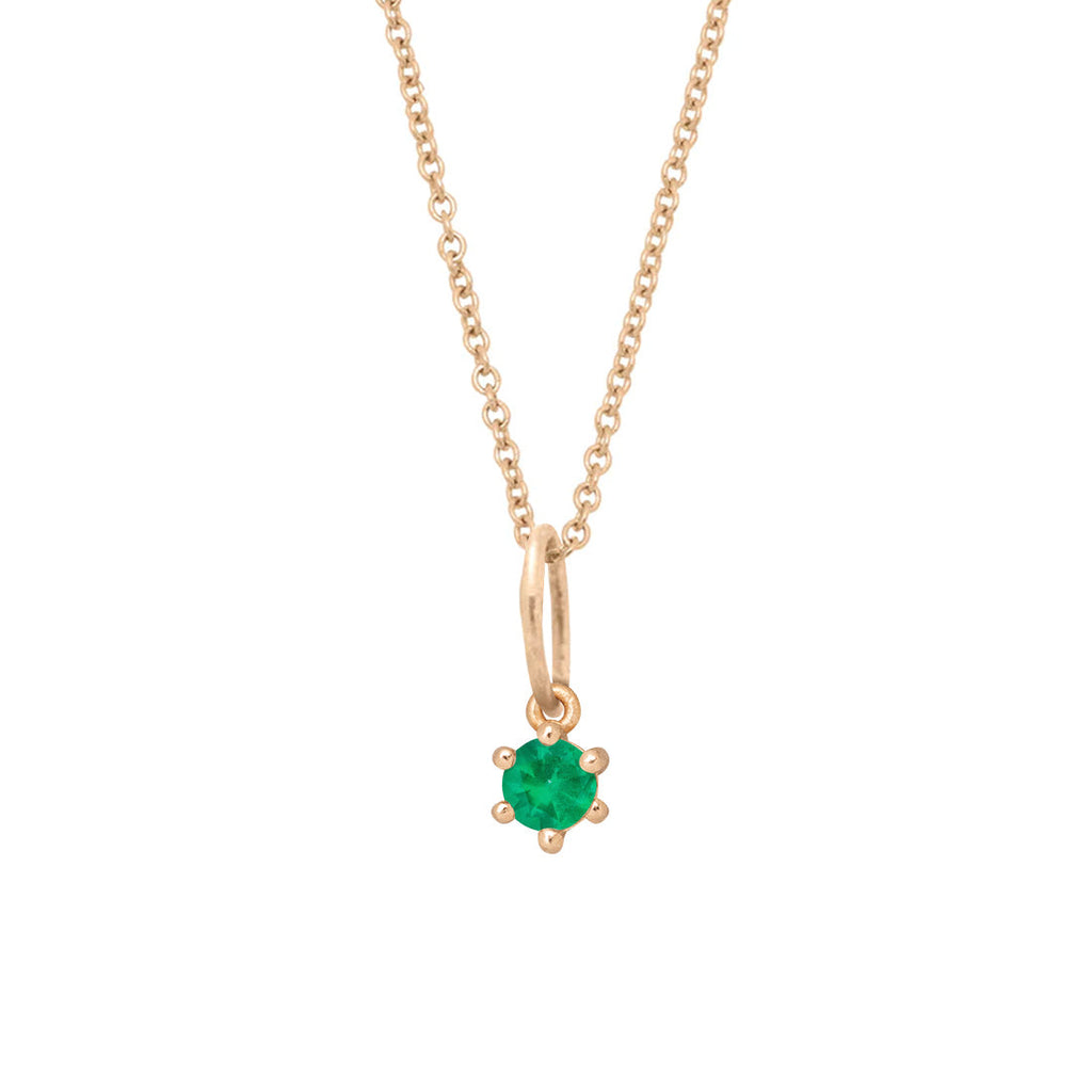 Ethical Emerald Charm - 3mm May Birthstone Gold Necklace  By Valley Rose Ethical Jewelry