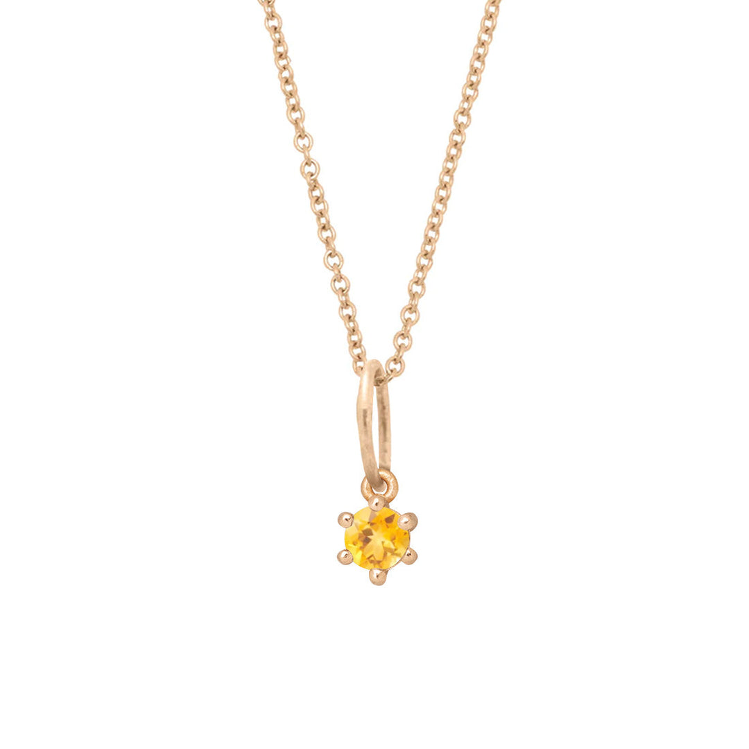 Ethical Citrine Charm - 3mm November Birthstone Gold Necklace  By Valley Rose Ethical Jewelry