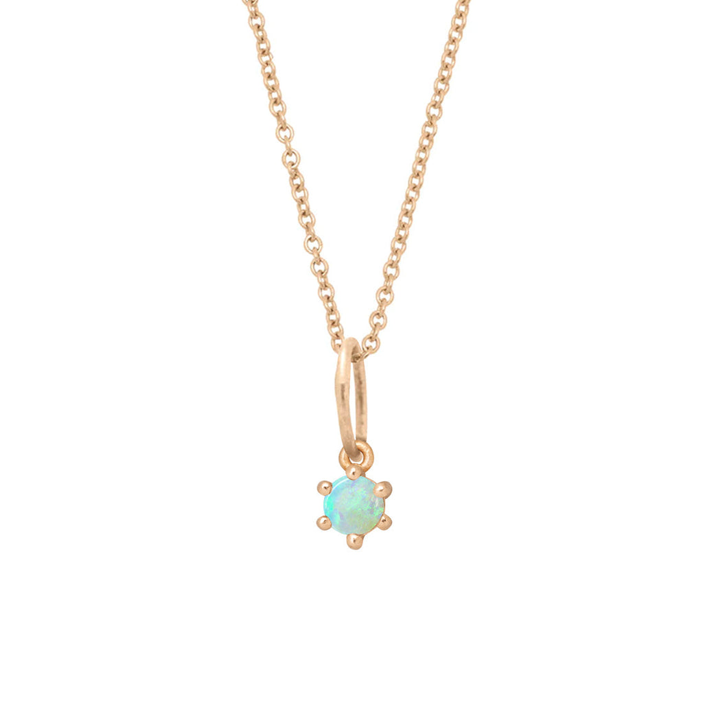 Ethical Opal Charm - 3mm October Birthstone Gold Necklace  By Valley Rose Ethical Jewelry