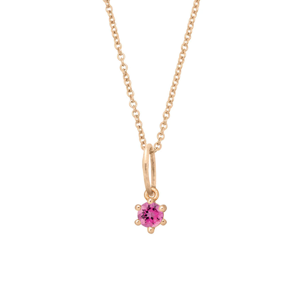 Ethical Pink Tourmaline Charm - 3mm October Gold Birthstone Necklace  By Valley Rose Ethical Jewelry