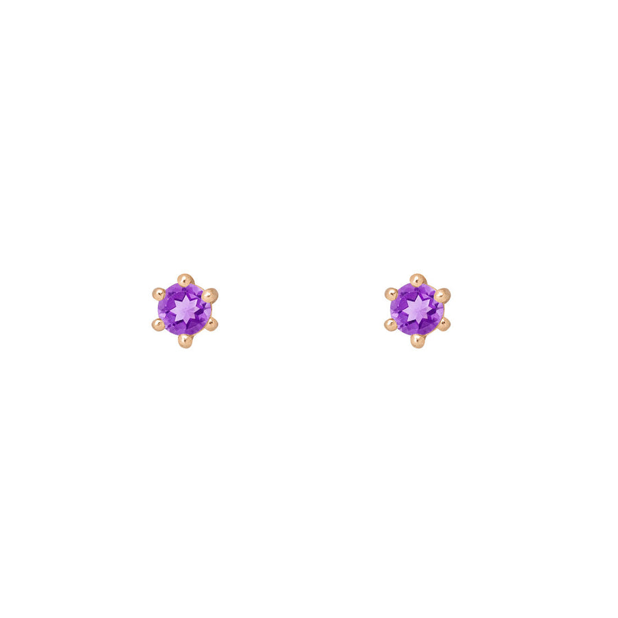 Ethical Amethyst Studs - 3mm February Birthstone Gold Earrings Single By Valley Rose Ethical Jewelry