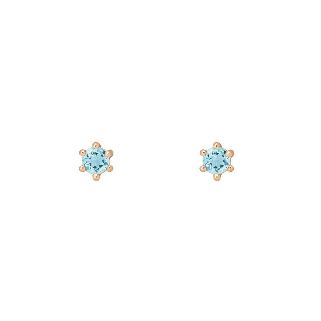 Ethical Aquamarine Studs - 3mm March Birthstone Gold Earrings Single By Valley Rose Ethical Jewelry