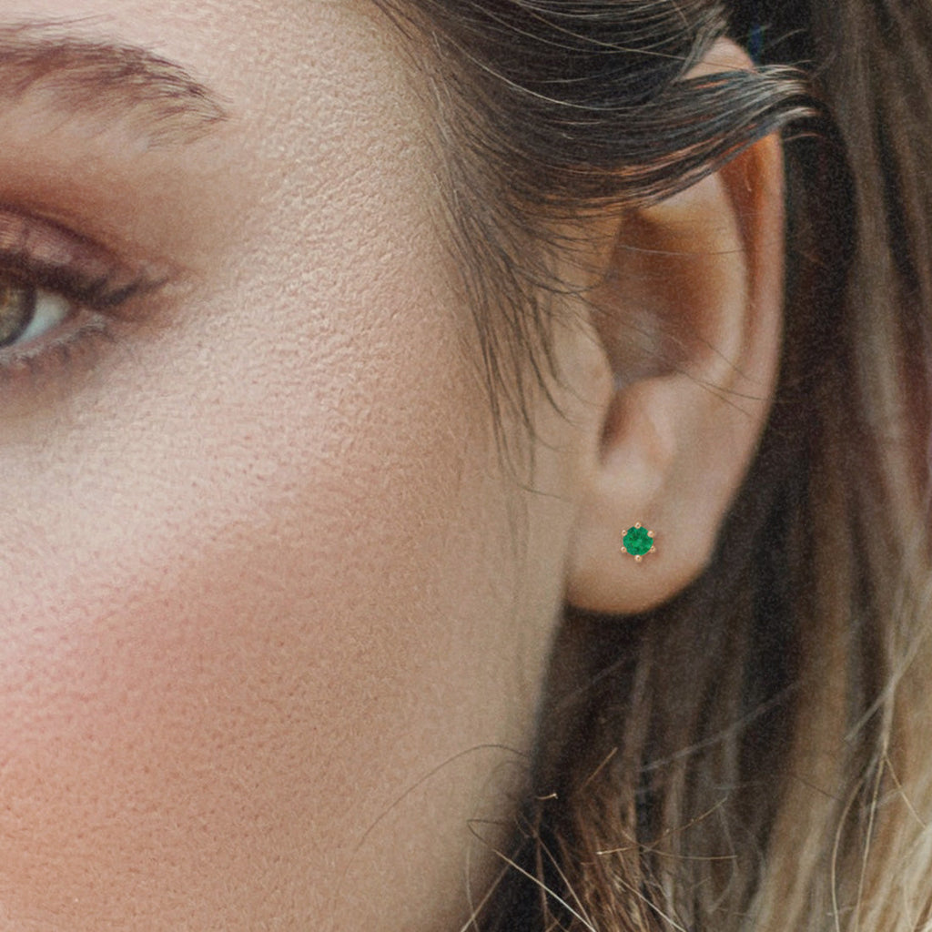 Ethical Emerald Studs - 3mm May Birthstone Gold Earrings Single By Valley Rose Ethical Jewelry