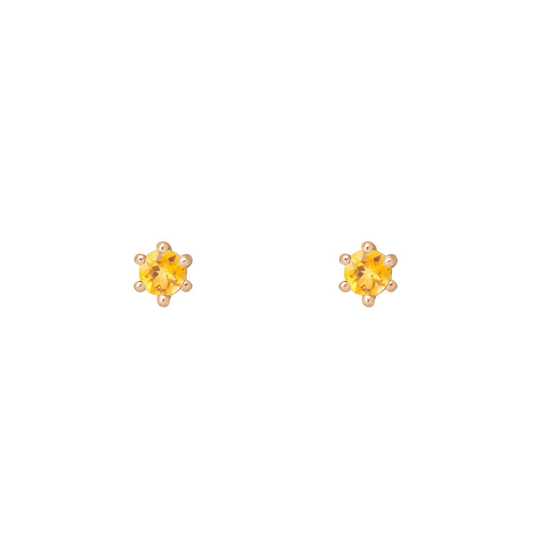 Ethical Citrine Studs - 3mm November Birthstone Gold Earrings Single By Valley Rose Ethical Jewelry