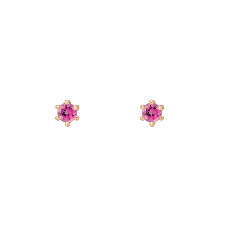 Ethical Pink Tourmaline Studs - 3mm October Birthstone Gold Earrings Single By Valley Rose Ethical Jewelry