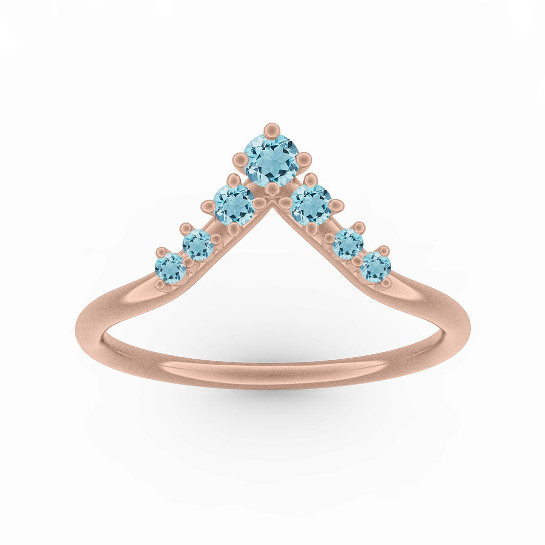 Blue Aquamarine Stackable Wedding Band - Stacked Wedding Ring By Valley Rose