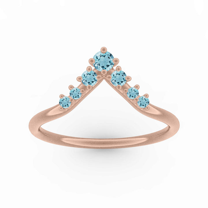 Blue Aquamarine Stackable Wedding Band - Stacked Wedding Ring By Valley Rose