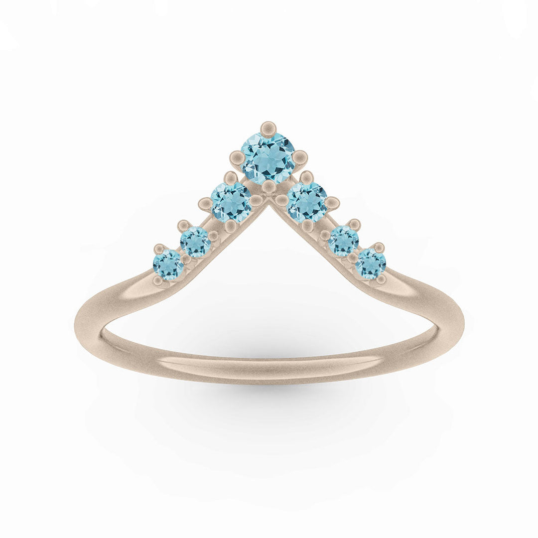 Blue Aquamarine Stackable Wedding Band - Stacked Wedding Ring By Valley Rose