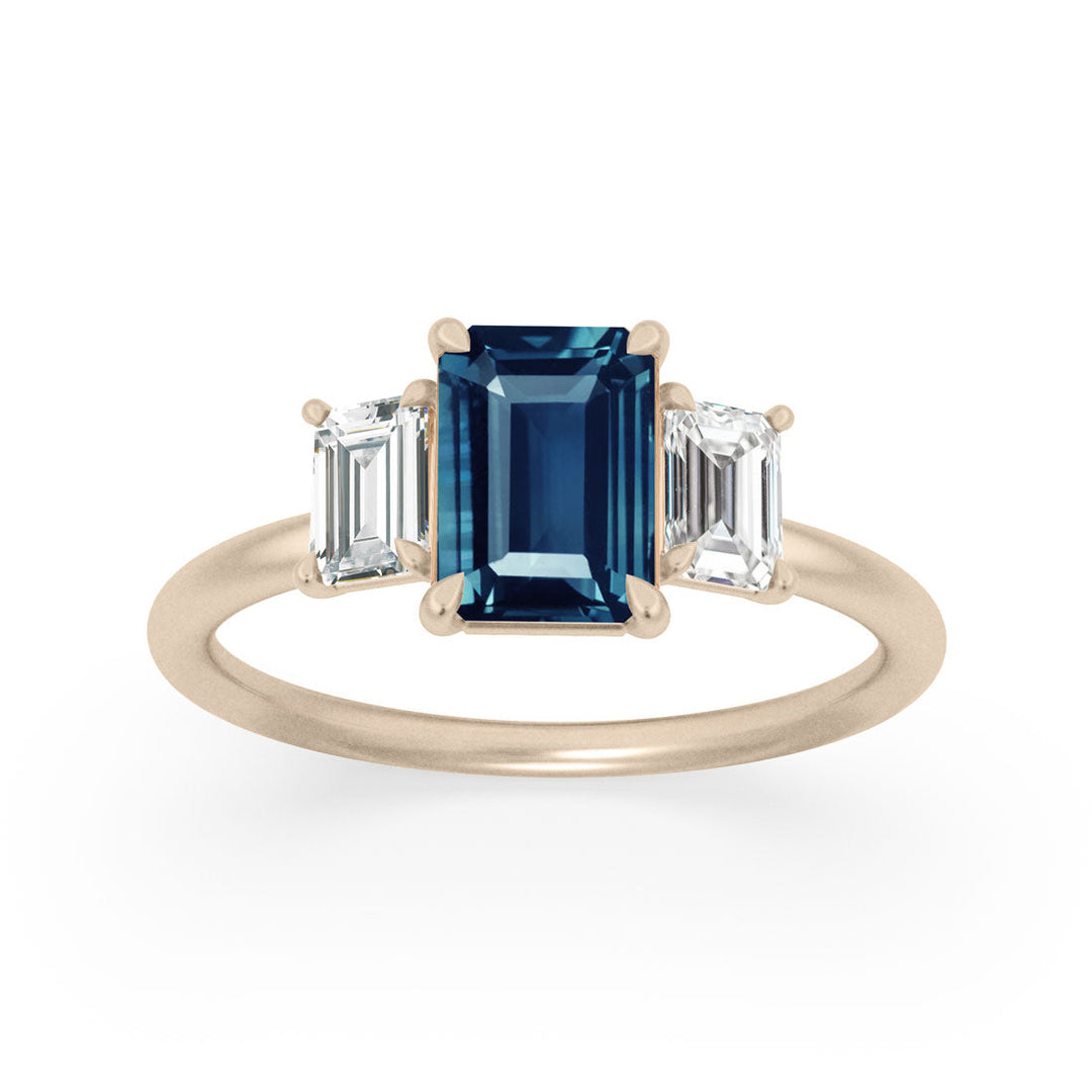 Blue Sapphire Emerald Cut Engagement Ring Three Stone By Valley Rose
