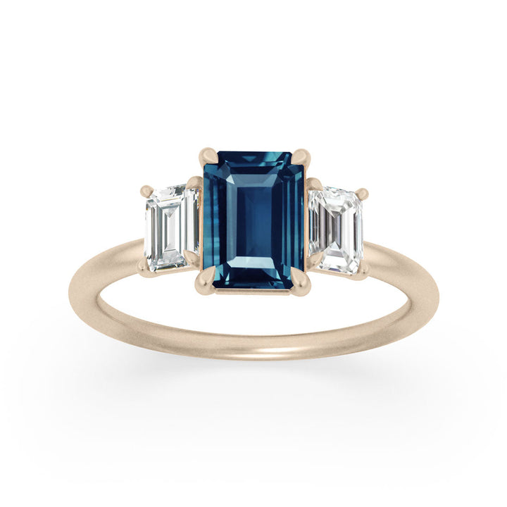 Blue Sapphire Emerald Cut Engagement Ring Three Stone By Valley Rose