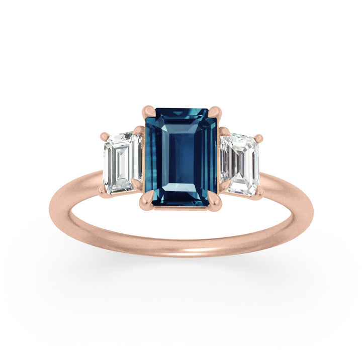 Blue Sapphire Emerald Cut Engagement Ring Three Stone By Valley Rose