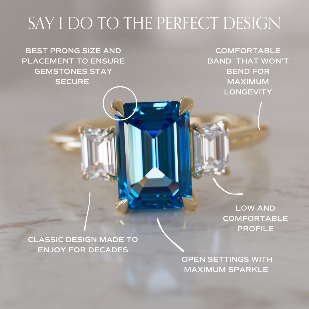 Blue Sapphire Emerald Cut Engagement Ring Three Stone By Valley Rose