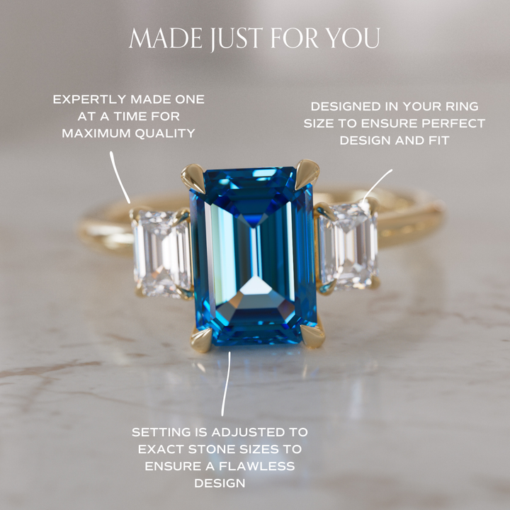 Blue Sapphire Emerald Cut Engagement Ring Three Stone By Valley Rose