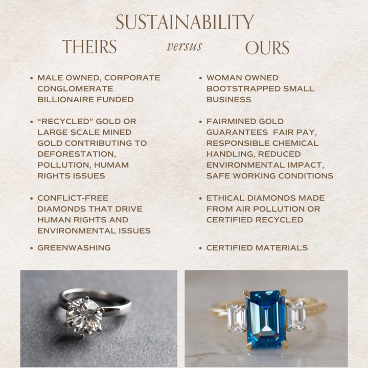Blue Sapphire Emerald Cut Engagement Ring Three Stone By Valley Rose