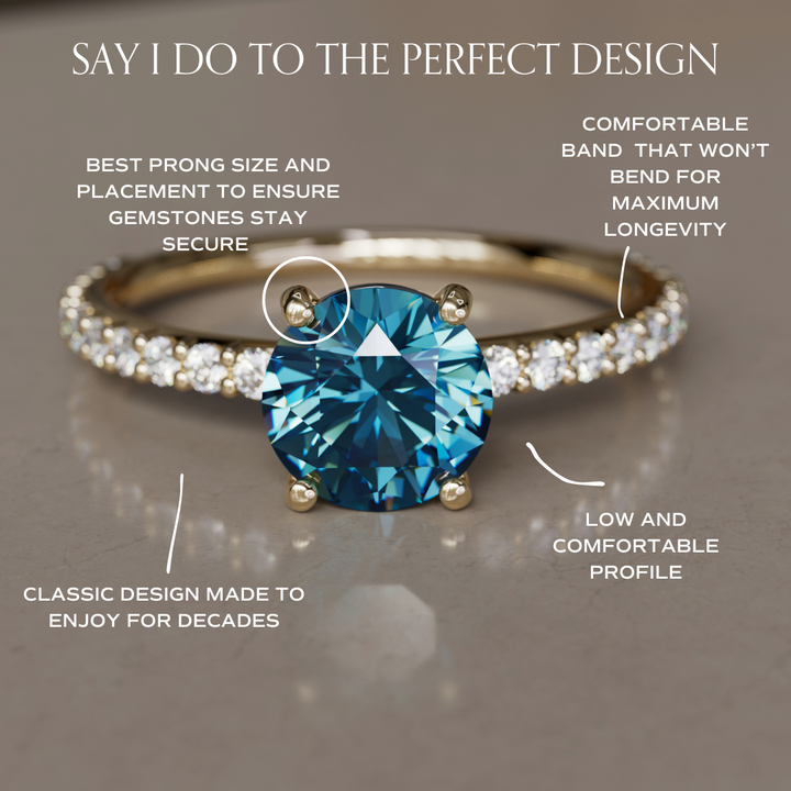 Blue Sapphire Engagement Ring Solitaire with Pavé Band By Valley Rose