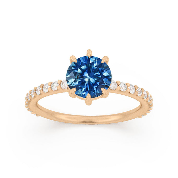 Blue Sapphire Engagement Ring Solitaire with Pavé Band By Valley Rose