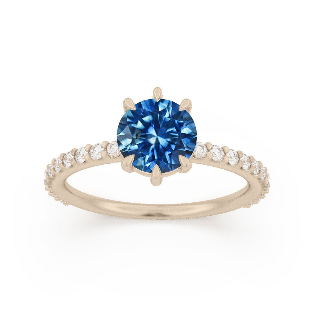 Blue Sapphire Engagement Ring Solitaire with Pavé Band By Valley Rose