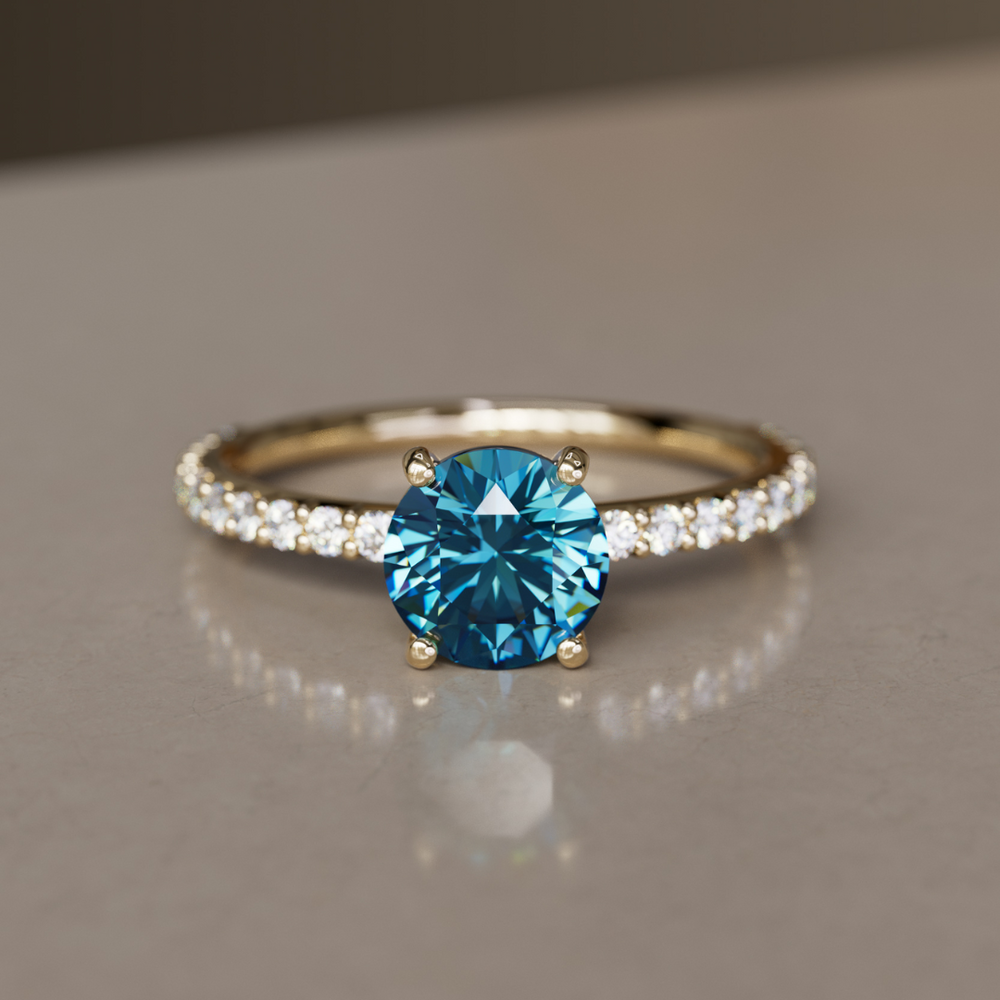 Blue Sapphire Engagement Ring Solitaire with Pavé Band By Valley Rose