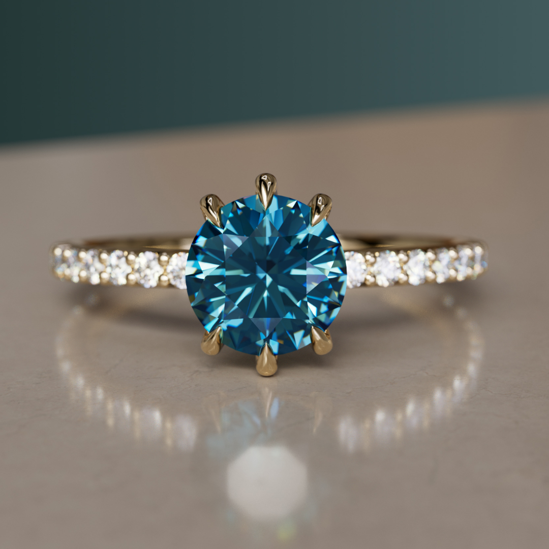 Blue Sapphire Engagement Ring Solitaire with Pavé Band By Valley Rose