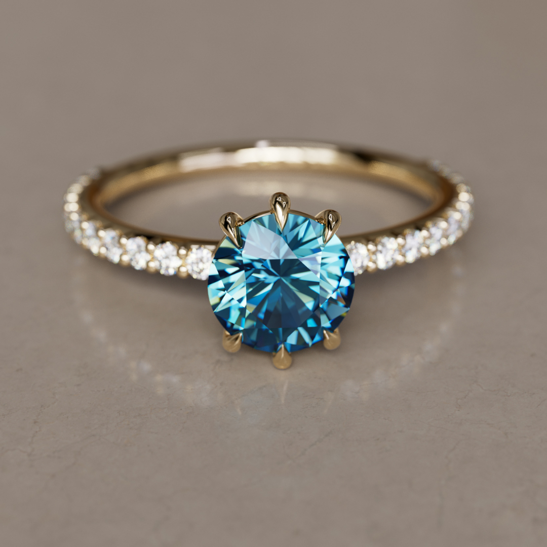 Blue Sapphire Engagement Ring Solitaire with Pavé Band By Valley Rose