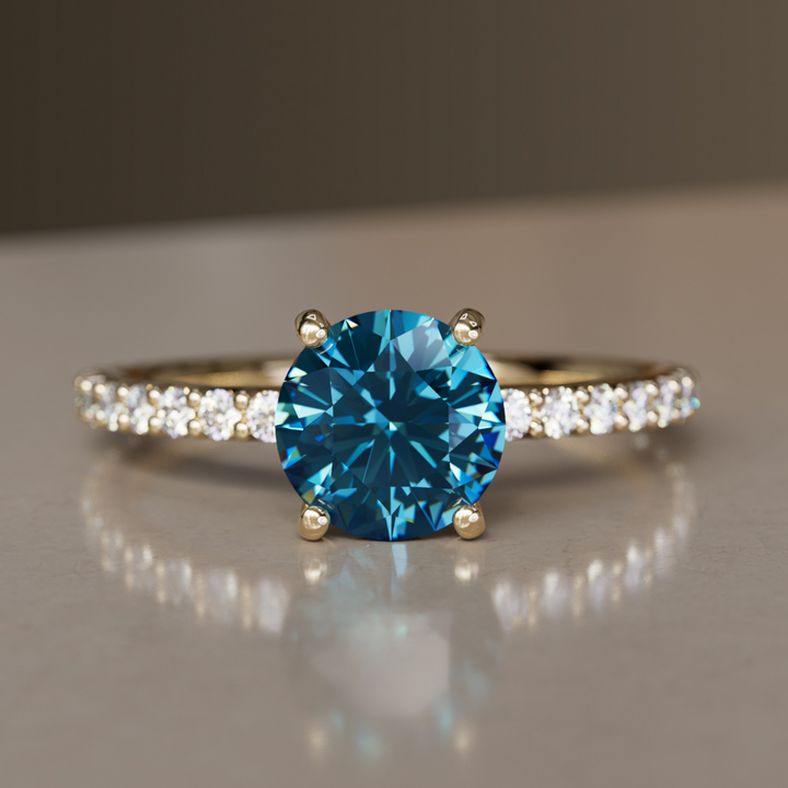 Blue Sapphire Engagement Ring Solitaire with Pavé Band By Valley Rose