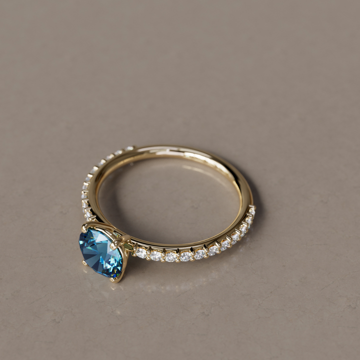 Blue Sapphire Engagement Ring Solitaire with Pavé Band By Valley Rose