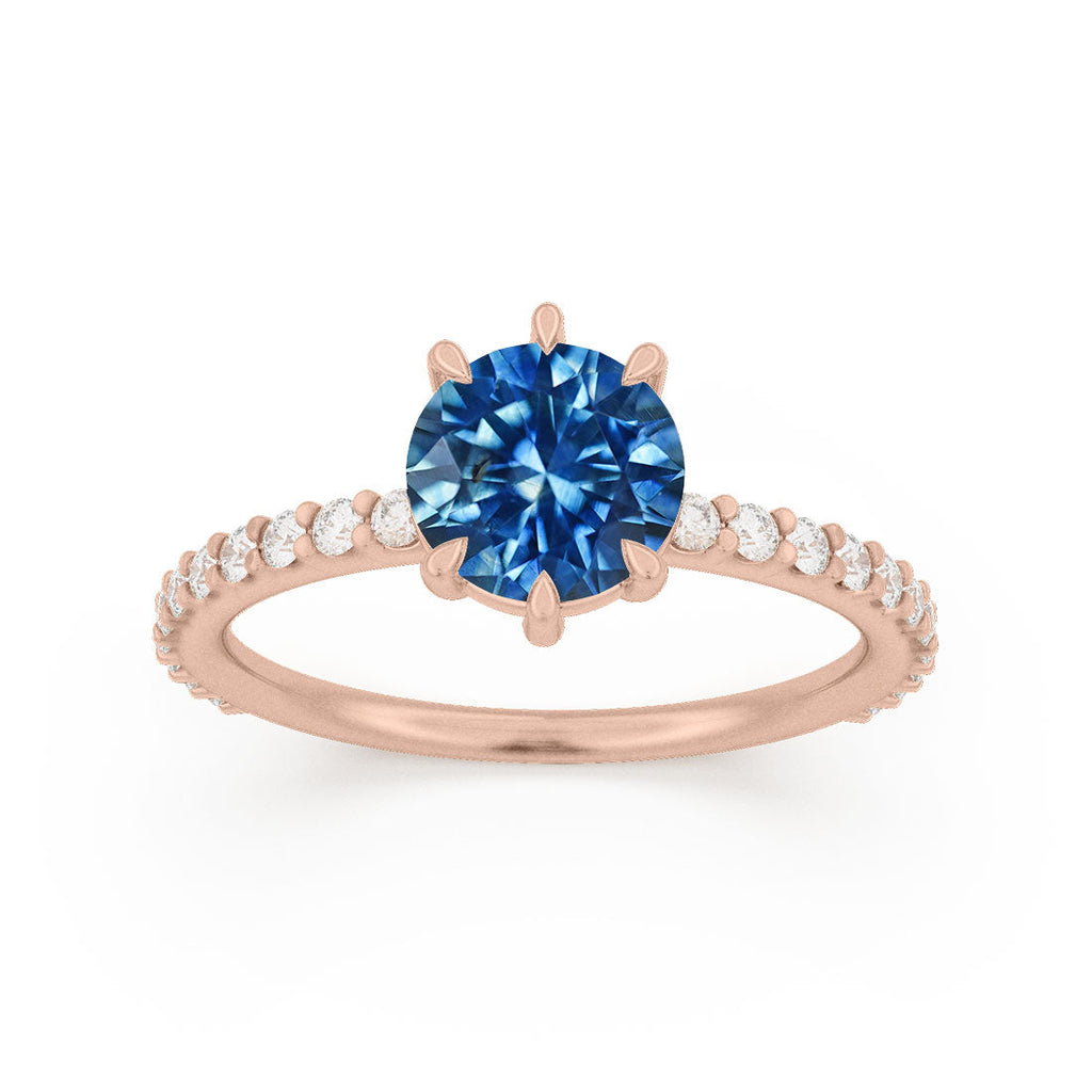 Blue Sapphire Ethical Engagement Ring Solitaire with Pavé Band By Valley Rose