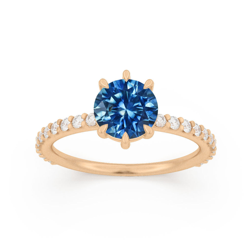 Blue Sapphire Ethical Engagement Ring Solitaire with Pavé Band By Valley Rose