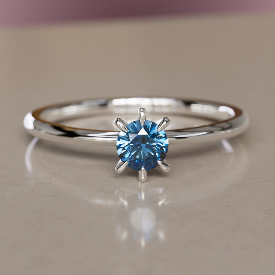 Boreal Blue Sapphire Solitaire Dainty Modern Unique Engagement Ring or Promise Ring By Valley Rose