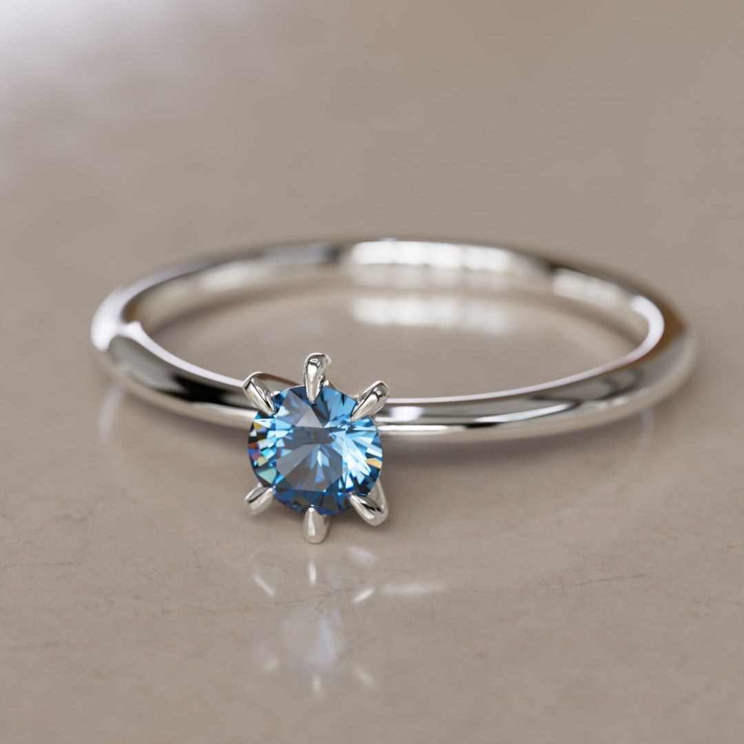 Boreal Blue Sapphire Solitaire Dainty Modern Unique Engagement Ring or Promise Ring By Valley Rose