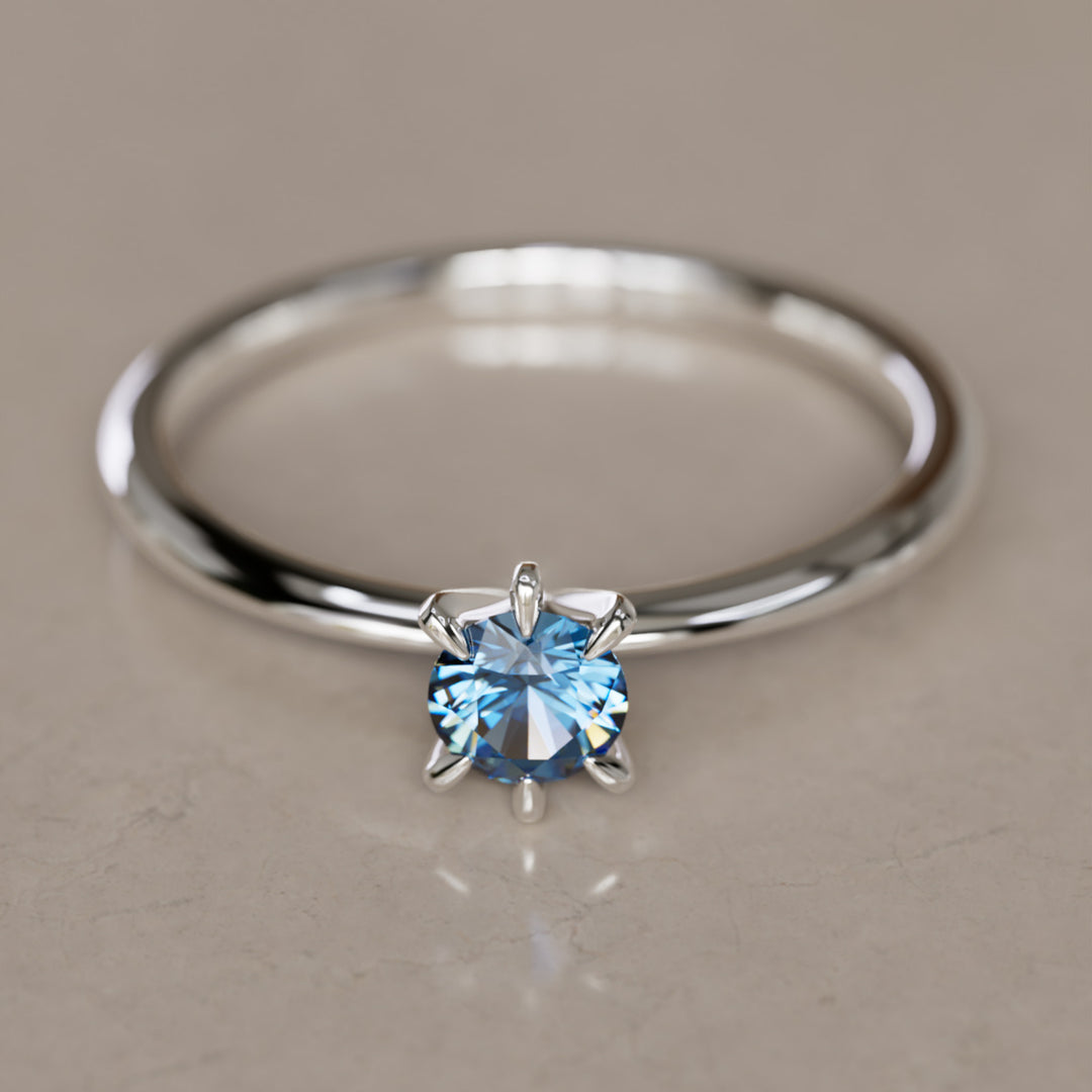 Boreal Blue Sapphire Solitaire Dainty Modern Unique Engagement Ring or Promise Ring By Valley Rose