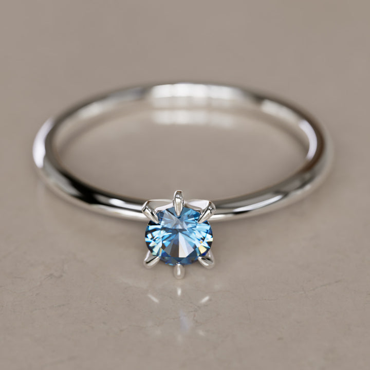Boreal Blue Sapphire Solitaire Dainty Modern Unique Engagement Ring or Promise Ring By Valley Rose