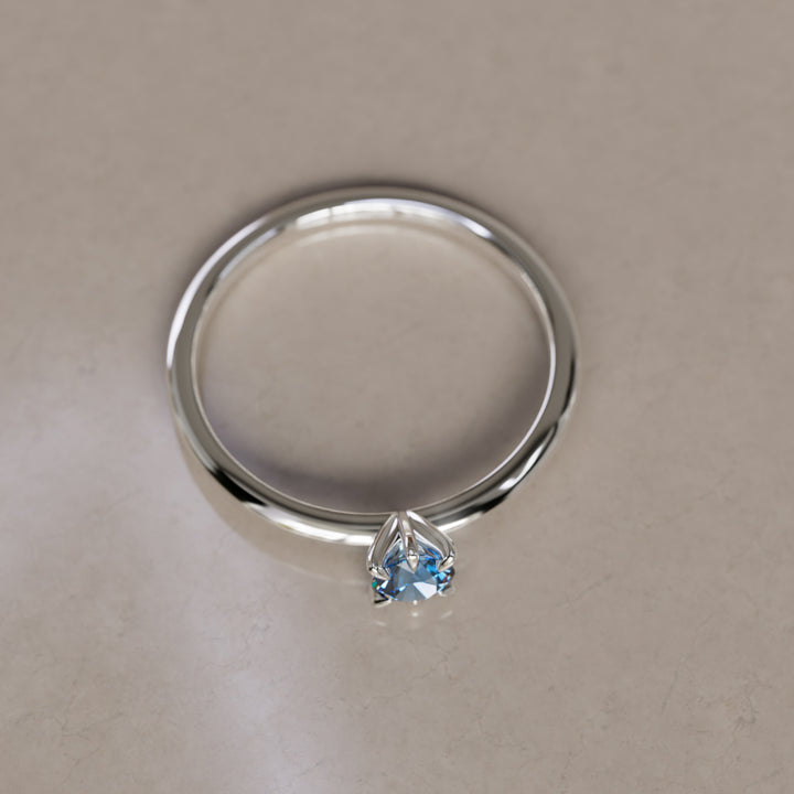 Boreal Blue Sapphire Solitaire Dainty Modern Unique Engagement Ring or Promise Ring By Valley Rose
