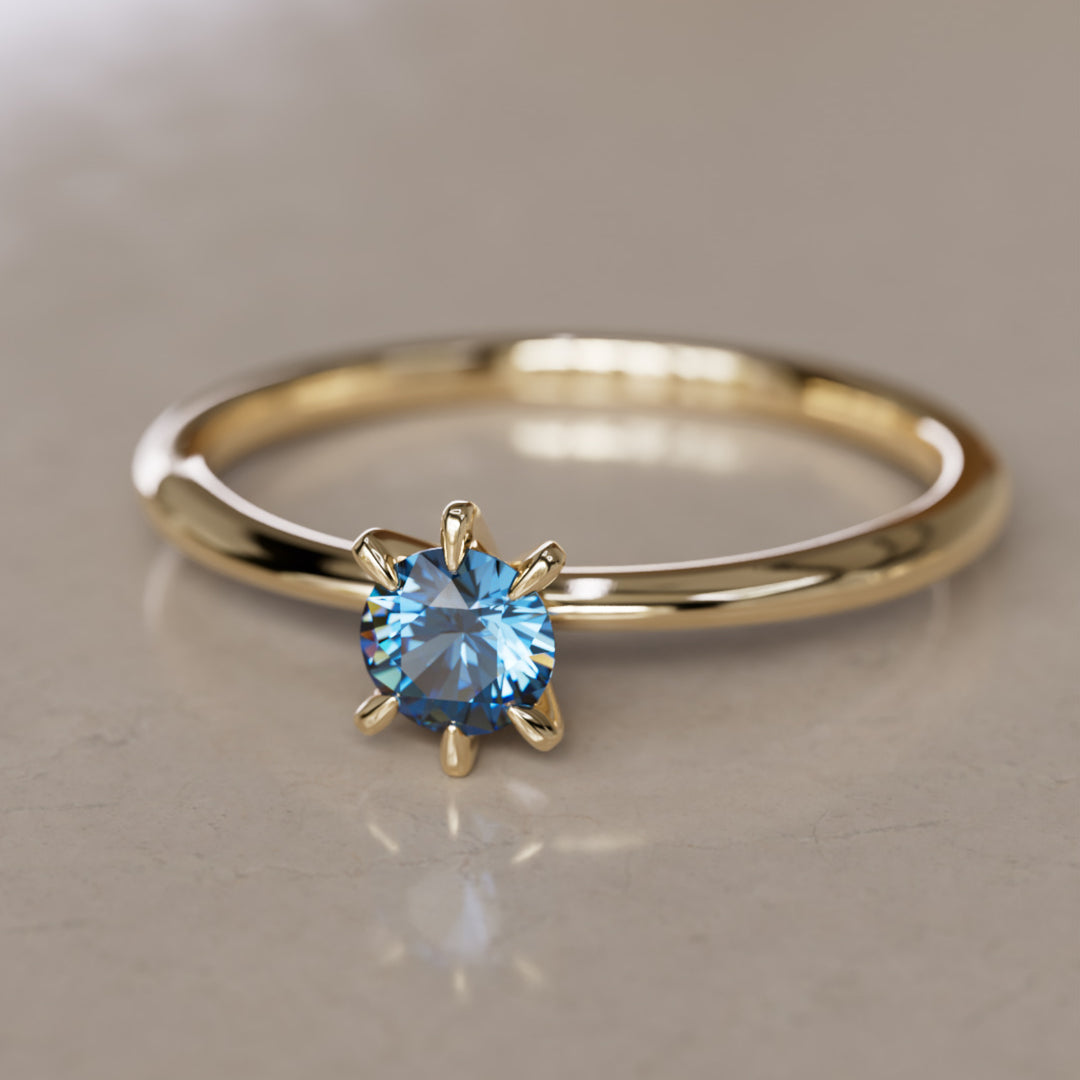 Boreal Blue Sapphire Solitaire Dainty Modern Unique Engagement Ring or Promise Ring By Valley Rose