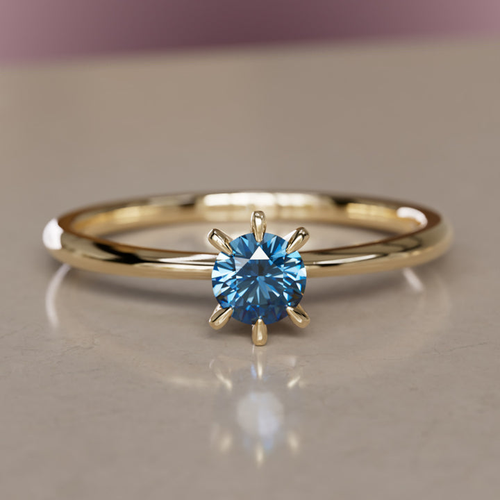 Boreal Blue Sapphire Solitaire Dainty Modern Unique Engagement Ring or Promise Ring By Valley Rose
