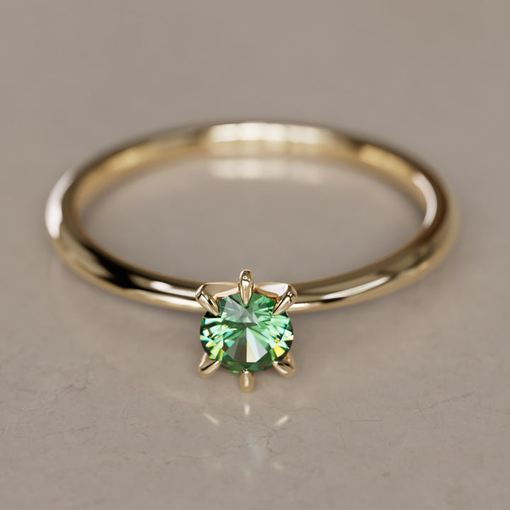 Boreal Green Sapphire Solitaire Dainty Modern Unique Engagement Ring or Promise Ring By Valley Rose
