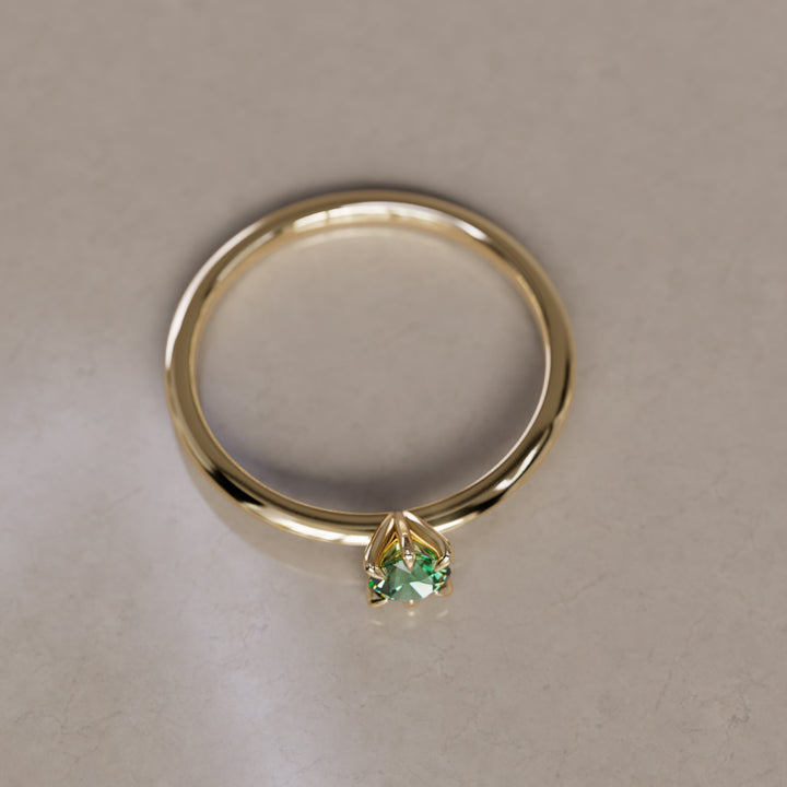 Boreal Green Sapphire Solitaire Dainty Modern Unique Engagement Ring or Promise Ring By Valley Rose