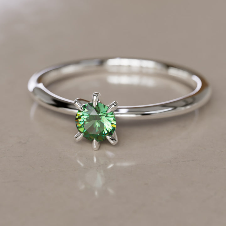 Boreal Green Sapphire Solitaire Dainty Modern Unique Engagement Ring or Promise Ring By Valley Rose