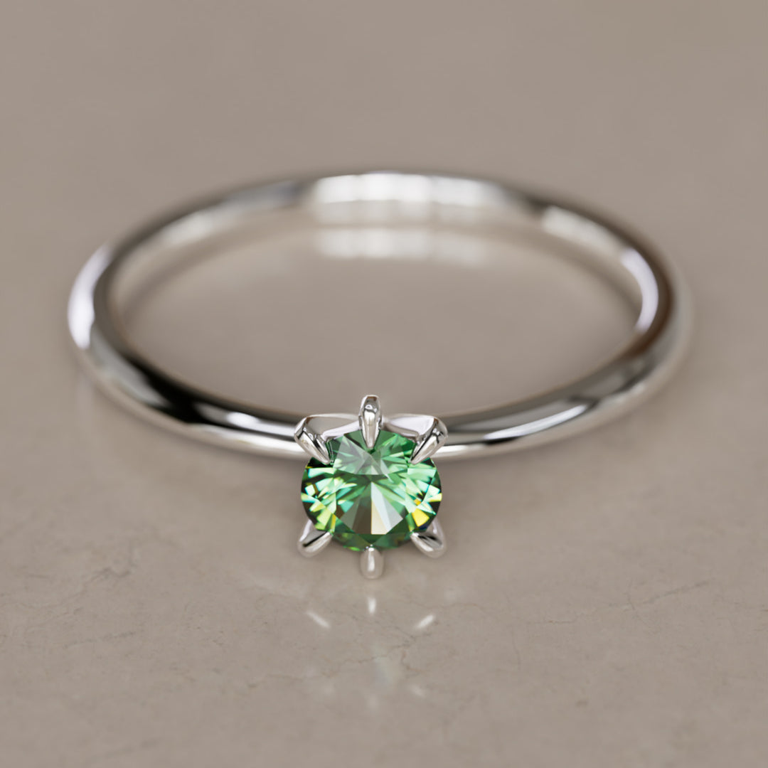 Boreal Green Sapphire Solitaire Dainty Modern Unique Engagement Ring or Promise Ring By Valley Rose
